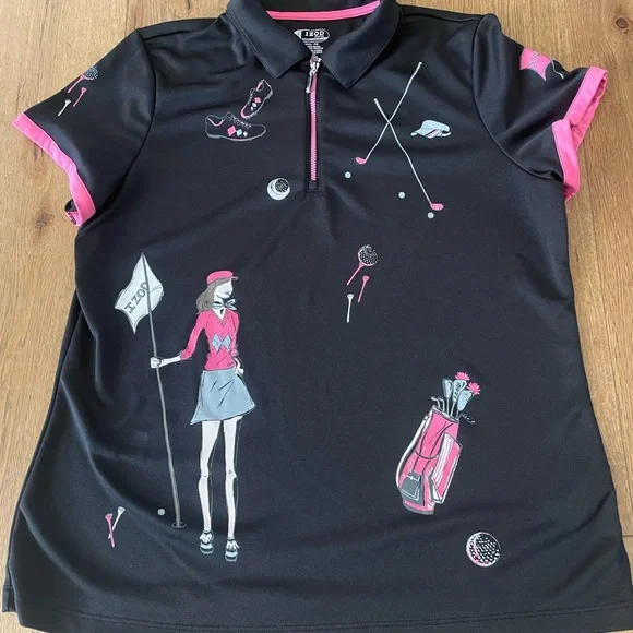 Golf Izod Black and Pink Polo Shirt - Picture 1 of 6